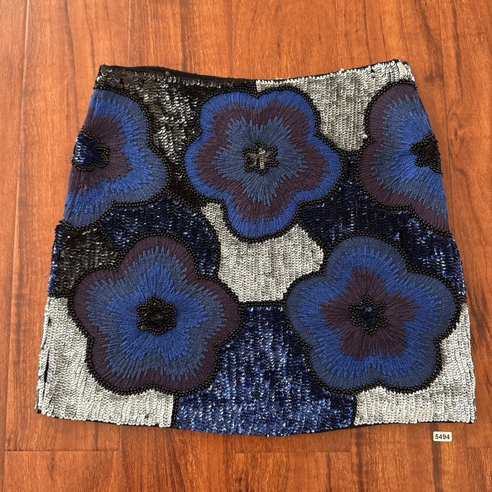 French Connection Skirt Sz 6 Black Blue Sequin Club Glam Party Indie Sexy Y2K